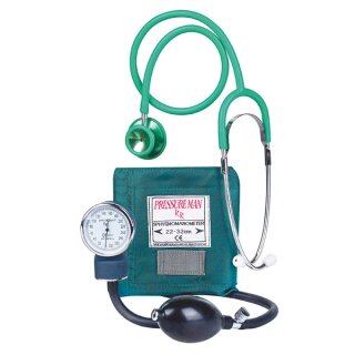 Pressure Man II Set - Blutdruckmessgerät - Klett-Manschette & Stethoskop - in Grün