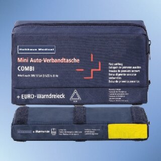 Mini 3 in 1 Kfz-Verbandtasche, Inhalt nach DIN 13 164 + Warnweste + Warndreieck