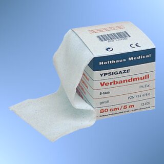 YPSIGAZE® Verbandmull  8-fach, gerollt - Spenderschachtel 5 m